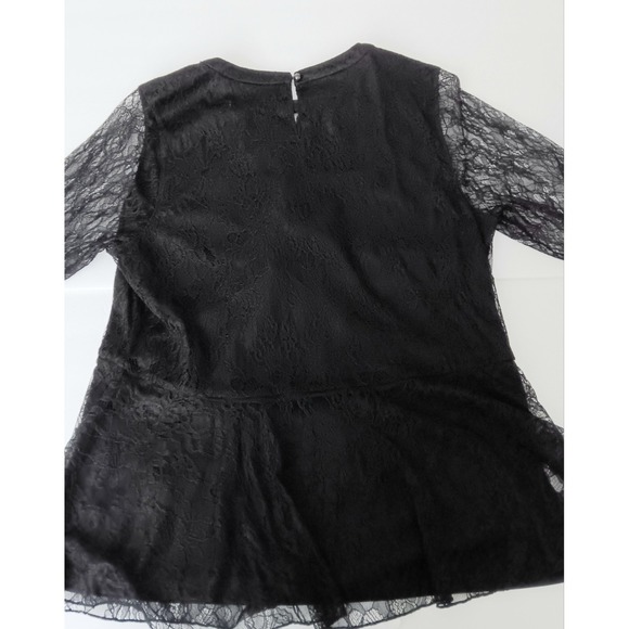 Isaac Mizrahi Live! Top Sz 12 Chantilly Lace Ruffle Keyhole Neck Black Fairy - Picture 2 of 16